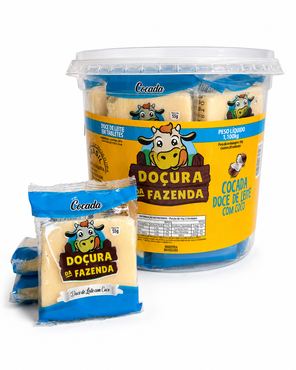 Cocada - Doce de Leite com Coco - Pote 20 un. de 55g (quadrado)